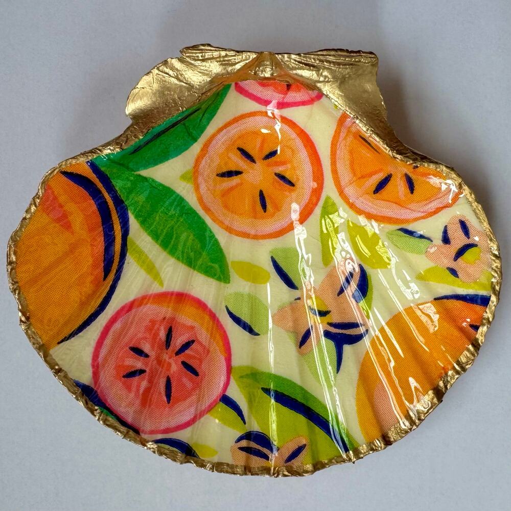 Tropical Fruit Trinket Dish | Scallop Shell Jewelry Dish | Coastal Decor - Picture 4 of 6